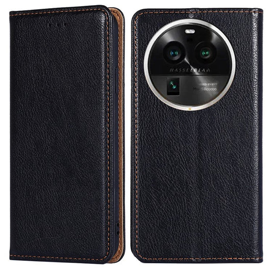 Phone Stand Case for Oppo Find X6 Pro Magnetic Auto-closing PU Leather Wallet Drop-proof Cover - Black