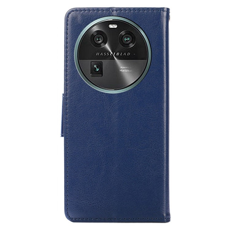 Shockproof Case for Oppo Find X6 Leather Flip Cover Anti-Drop Wallet Phone Case with Stand - Sapphire