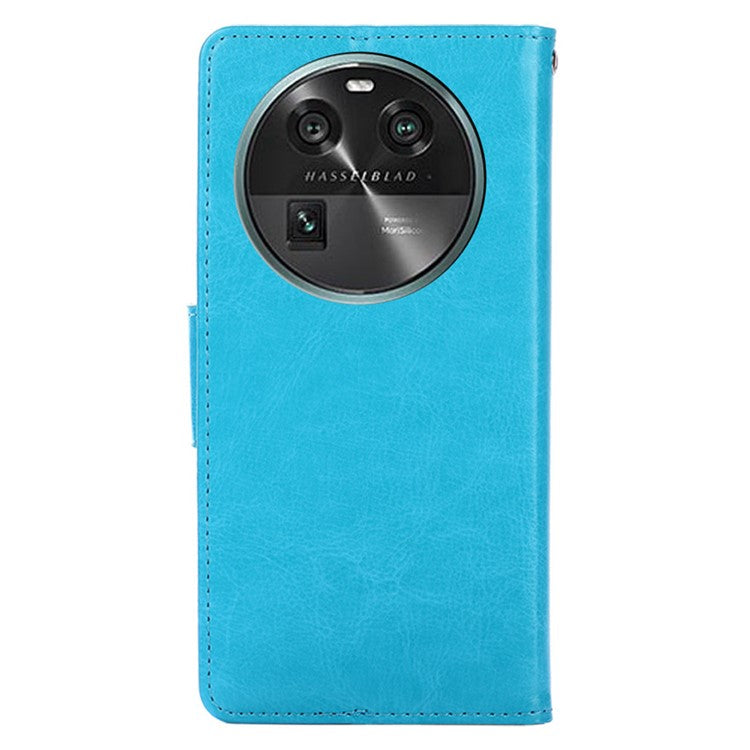 Shockproof Case for Oppo Find X6 Leather Flip Cover Anti-Drop Wallet Phone Case with Stand - Baby Blue