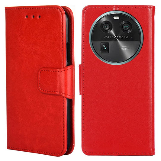 Shockproof Case for Oppo Find X6 Leather Flip Cover Anti-Drop Wallet Phone Case with Stand - Red