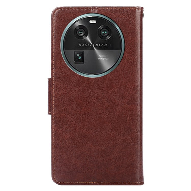 Shockproof Case for Oppo Find X6 Leather Flip Cover Anti-Drop Wallet Phone Case with Stand - Brown