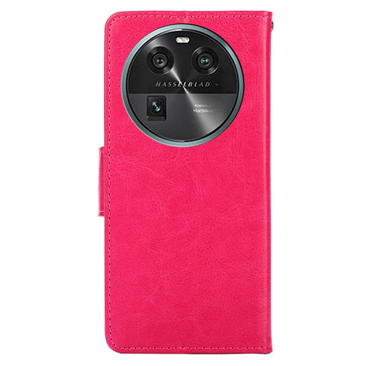 Shockproof Case for Oppo Find X6 Leather Flip Cover Anti-Drop Wallet Phone Case with Stand - Rose