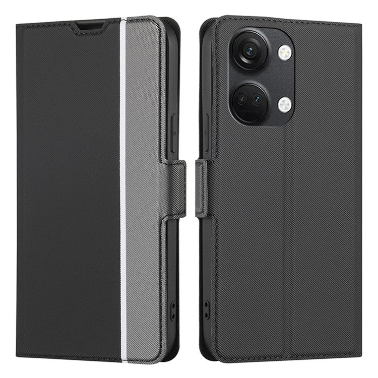 For OnePlus Nord 3 5G / Ace 2V 5G Super Thin Twill Texture Phone Cover Card Holder Stand Anti-Scratch TPU+PU Leather Case - Black