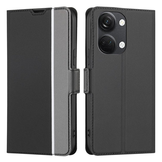 For OnePlus Nord 3 5G / Ace 2V 5G Super Thin Twill Texture Phone Cover Card Holder Stand Anti-Scratch TPU+PU Leather Case - Black