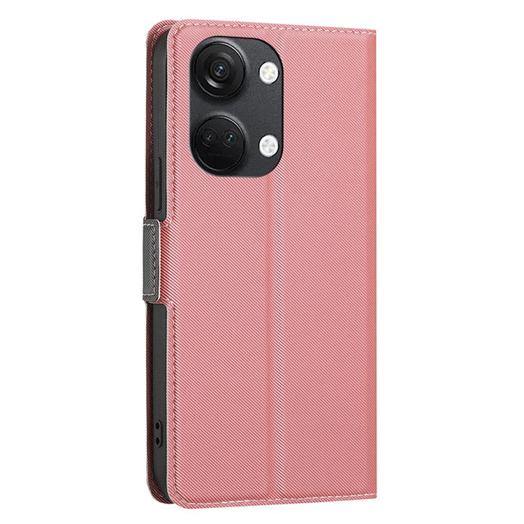 For OnePlus Nord 3 5G / Ace 2V 5G Super Thin Twill Texture Phone Cover Card Holder Stand Anti-Scratch TPU+PU Leather Case - Rose Gold