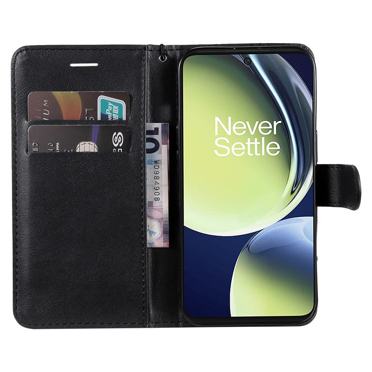 KT Leather Series-2 Wallet Folio Case for OnePlus Nord CE 3 Lite 5G / Nord N30 5G , PU Leather Stand Solid Color Phone Cover - Black