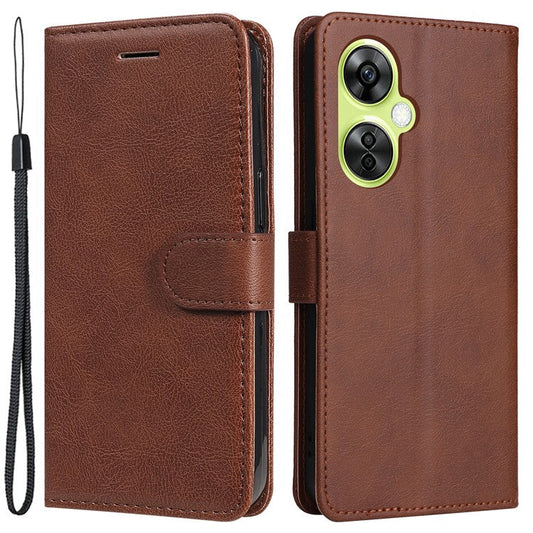 KT Leather Series-2 Wallet Folio Case for OnePlus Nord CE 3 Lite 5G / Nord N30 5G , PU Leather Stand Solid Color Phone Cover - Brown