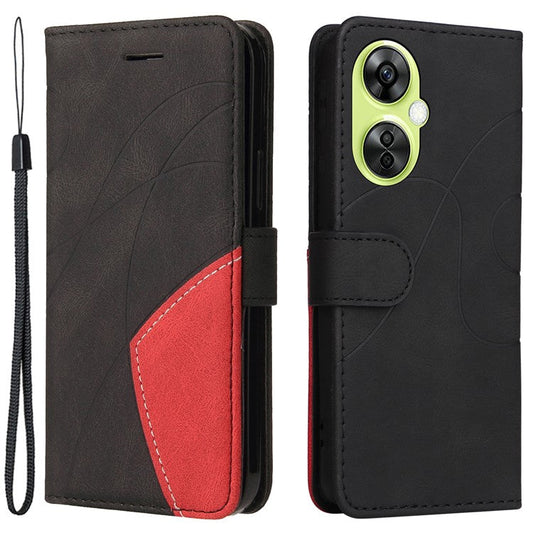 KT Leather Series-1 For OnePlus Nord CE 3 Lite 5G / Nord N30 5G Wallet Phone Case Flip Dual-color Splicing Leather Stand Cover - Black