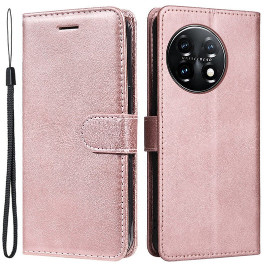 KT Leather Series-2 For OnePlus 11 5G Flip Stand Phone Cover PU Leather Solid Color Wallet Case - Rose Gold
