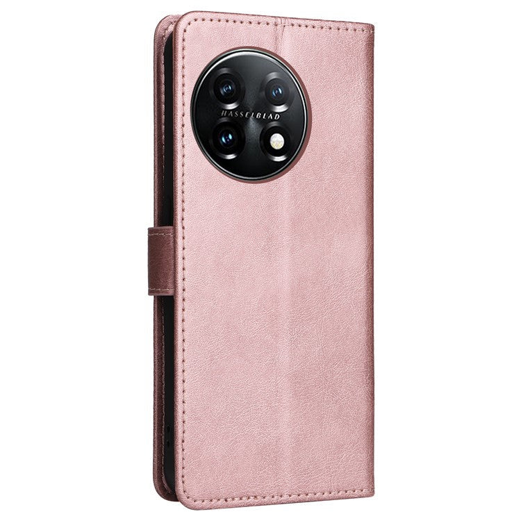 KT Leather Series-2 For OnePlus 11 5G Flip Stand Phone Cover PU Leather Solid Color Wallet Case - Rose Gold