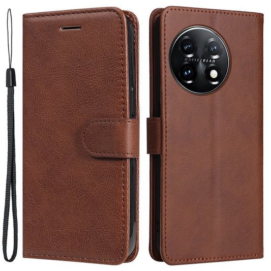 KT Leather Series-2 For OnePlus 11 5G Flip Stand Phone Cover PU Leather Solid Color Wallet Case - Brown