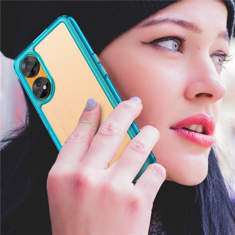 Slim-Fit Phone Cover for Oppo Reno8 T 4G , Phone Protector Anti-Dust TPU+Acrylic Cover - Transparent Blue