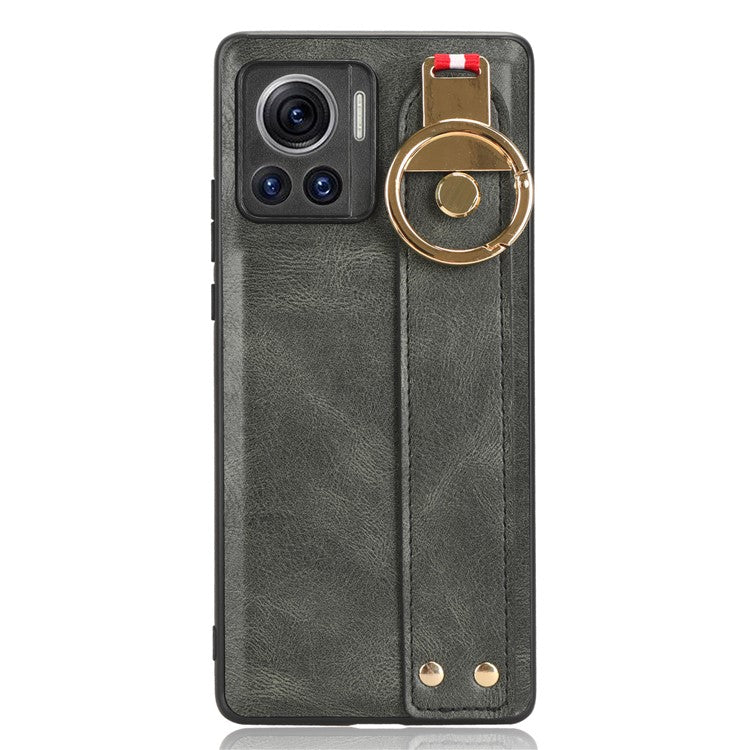 For Motorola Edge 30 Ultra 5G / Moto X30 Pro 5G Phone Case Leather Coated PC+TPU Wristband Kickstand Cover with Neck Strap - Green