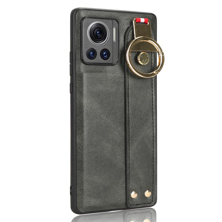 For Motorola Edge 30 Ultra 5G / Moto X30 Pro 5G Phone Case Leather Coated PC+TPU Wristband Kickstand Cover with Neck Strap - Green