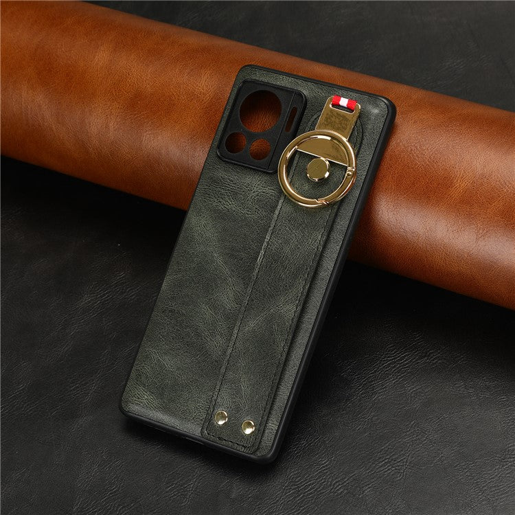 For Motorola Edge 30 Ultra 5G / Moto X30 Pro 5G Phone Case Leather Coated PC+TPU Wristband Kickstand Cover with Neck Strap - Green