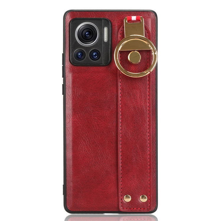 For Motorola Edge 30 Ultra 5G / Moto X30 Pro 5G Phone Case Leather Coated PC+TPU Wristband Kickstand Cover with Neck Strap - Red