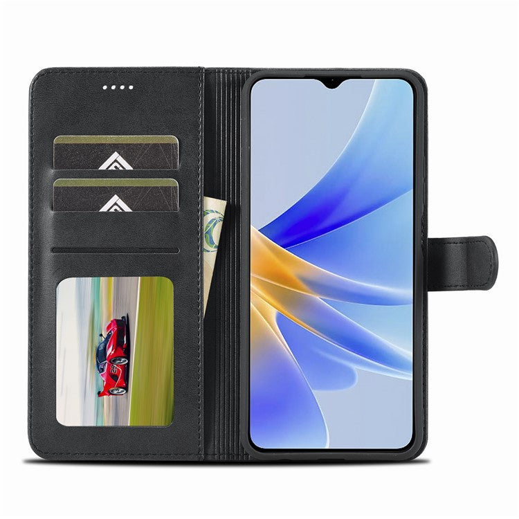 LC.IMEEKE Phone Cover for Oppo A78 5G / A58 5G / A58x 5G PU Leather Calf Texture Stand Wallet Case - Black