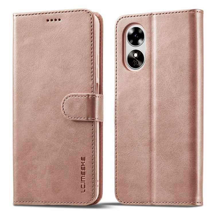 LC.IMEEKE Phone Cover for Oppo A78 5G / A58 5G / A58x 5G PU Leather Calf Texture Stand Wallet Case - Pink