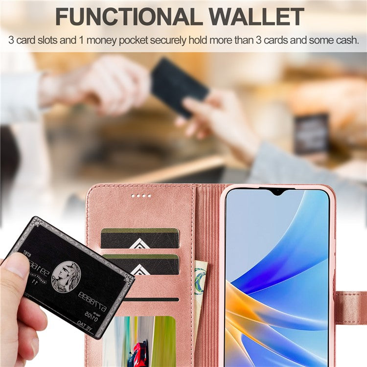 LC.IMEEKE Phone Cover for Oppo A78 5G / A58 5G / A58x 5G PU Leather Calf Texture Stand Wallet Case - Pink