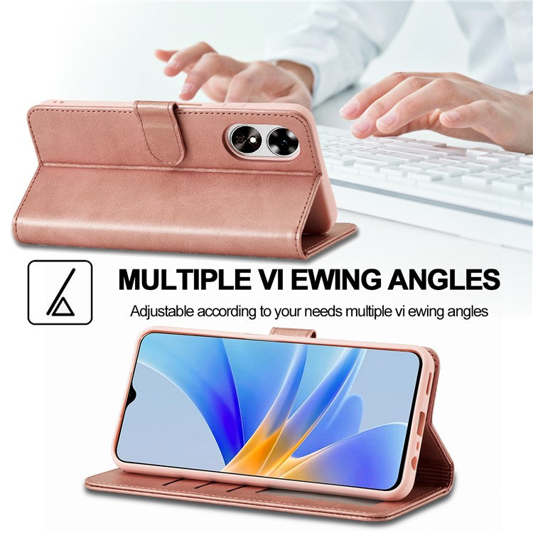 LC.IMEEKE Phone Cover for Oppo A78 5G / A58 5G / A58x 5G PU Leather Calf Texture Stand Wallet Case - Pink