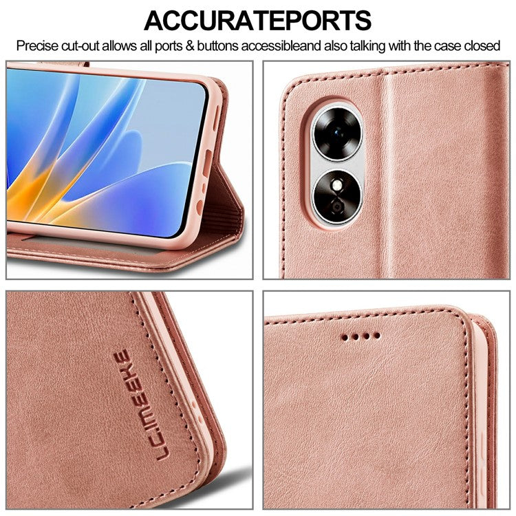 LC.IMEEKE Phone Cover for Oppo A78 5G / A58 5G / A58x 5G PU Leather Calf Texture Stand Wallet Case - Pink