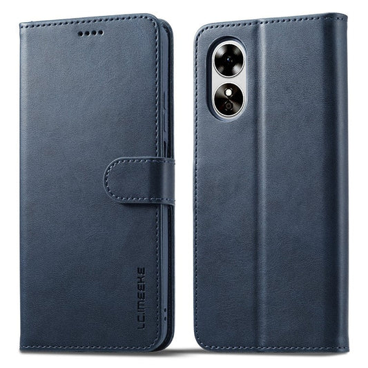 LC.IMEEKE Phone Cover for Oppo A78 5G / A58 5G / A58x 5G PU Leather Calf Texture Stand Wallet Case - Blue