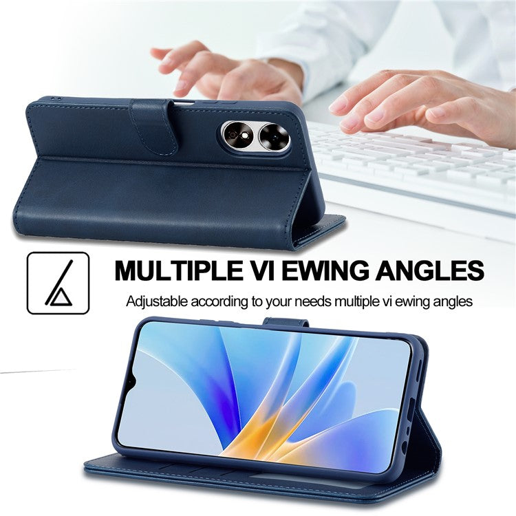 LC.IMEEKE Phone Cover for Oppo A78 5G / A58 5G / A58x 5G PU Leather Calf Texture Stand Wallet Case - Blue