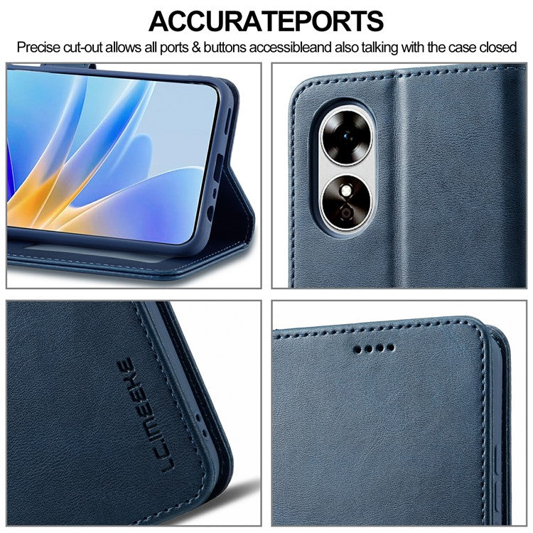 LC.IMEEKE Phone Cover for Oppo A78 5G / A58 5G / A58x 5G PU Leather Calf Texture Stand Wallet Case - Blue