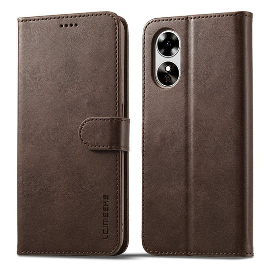 LC.IMEEKE Phone Cover for Oppo A78 5G / A58 5G / A58x 5G PU Leather Calf Texture Stand Wallet Case - Brown