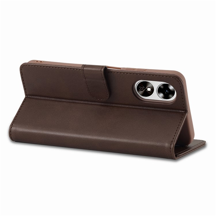 LC.IMEEKE Phone Cover for Oppo A78 5G / A58 5G / A58x 5G PU Leather Calf Texture Stand Wallet Case - Brown
