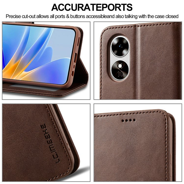 LC.IMEEKE Phone Cover for Oppo A78 5G / A58 5G / A58x 5G PU Leather Calf Texture Stand Wallet Case - Brown