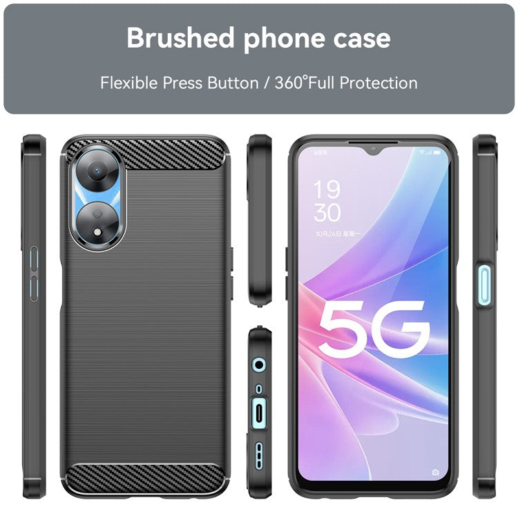 TPU Case for Oppo A78 5G / A58 5G / A58x 5G , Brushed Carbon Fiber Texture Cell Phone Cover - Black