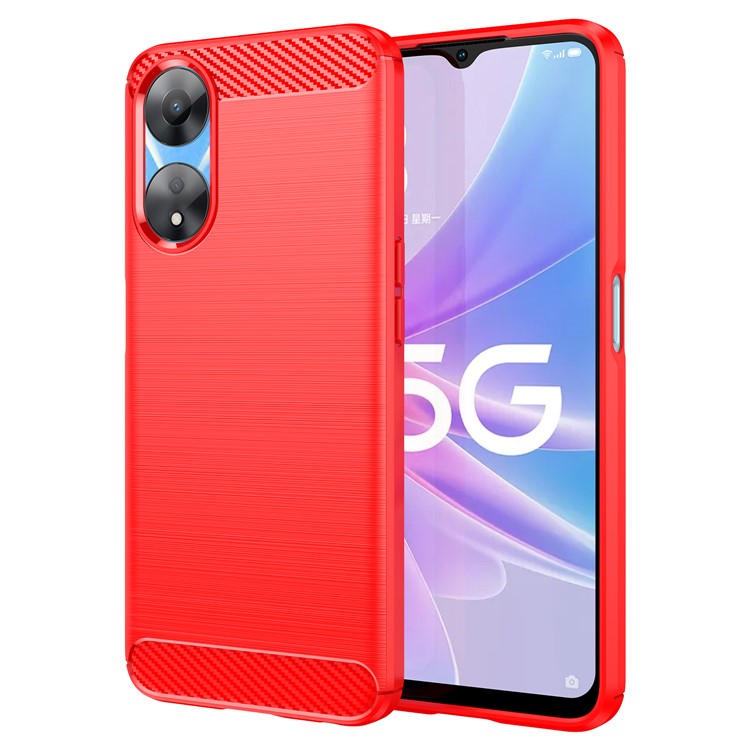 TPU Case for Oppo A78 5G / A58 5G / A58x 5G , Brushed Carbon Fiber Texture Cell Phone Cover - Red