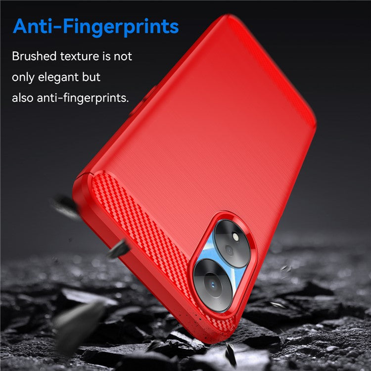 TPU Case for Oppo A78 5G / A58 5G / A58x 5G , Brushed Carbon Fiber Texture Cell Phone Cover - Red