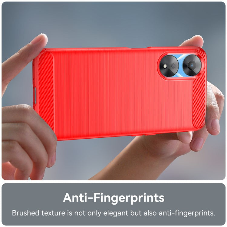 TPU Case for Oppo A78 5G / A58 5G / A58x 5G , Brushed Carbon Fiber Texture Cell Phone Cover - Red