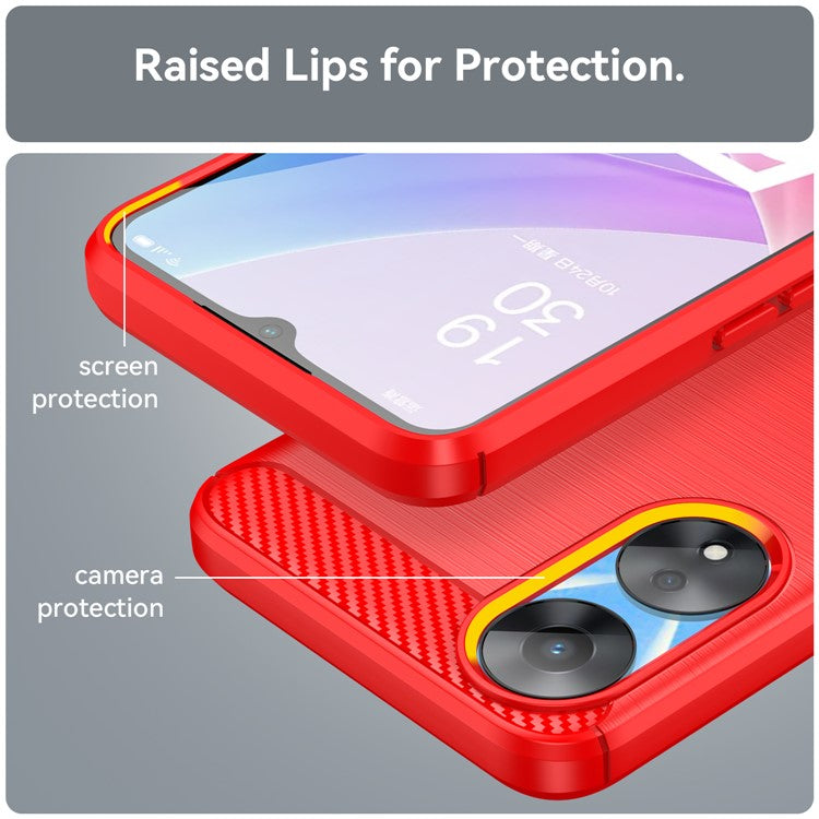 TPU Case for Oppo A78 5G / A58 5G / A58x 5G , Brushed Carbon Fiber Texture Cell Phone Cover - Red