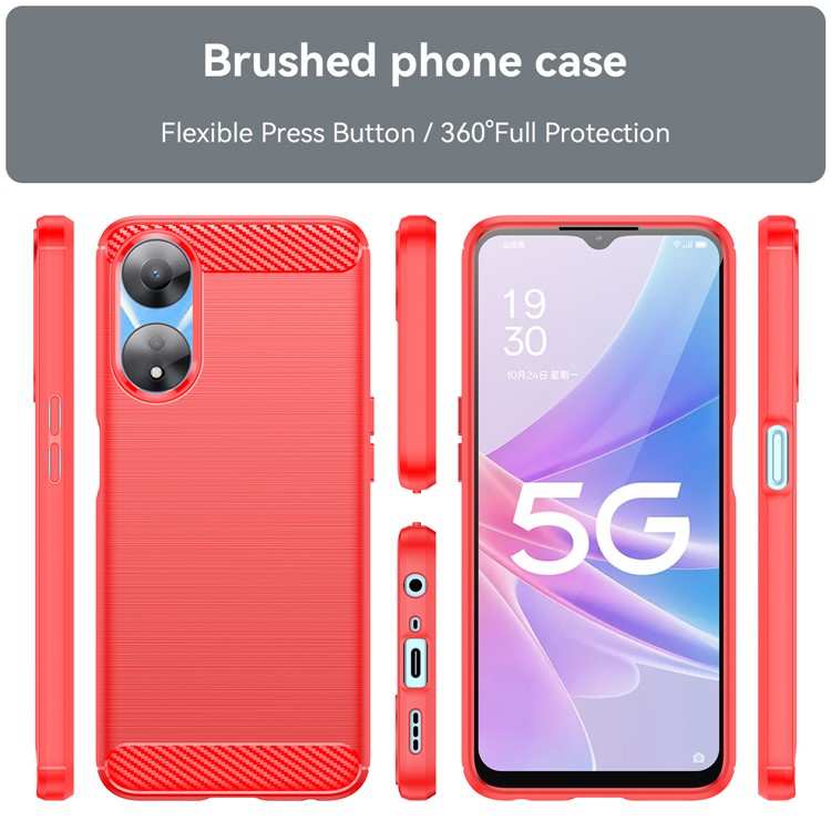 TPU Case for Oppo A78 5G / A58 5G / A58x 5G , Brushed Carbon Fiber Texture Cell Phone Cover - Red