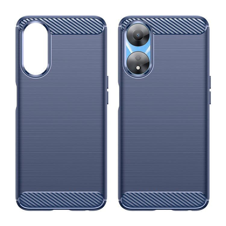 TPU Case for Oppo A78 5G / A58 5G / A58x 5G , Brushed Carbon Fiber Texture Cell Phone Cover - Blue