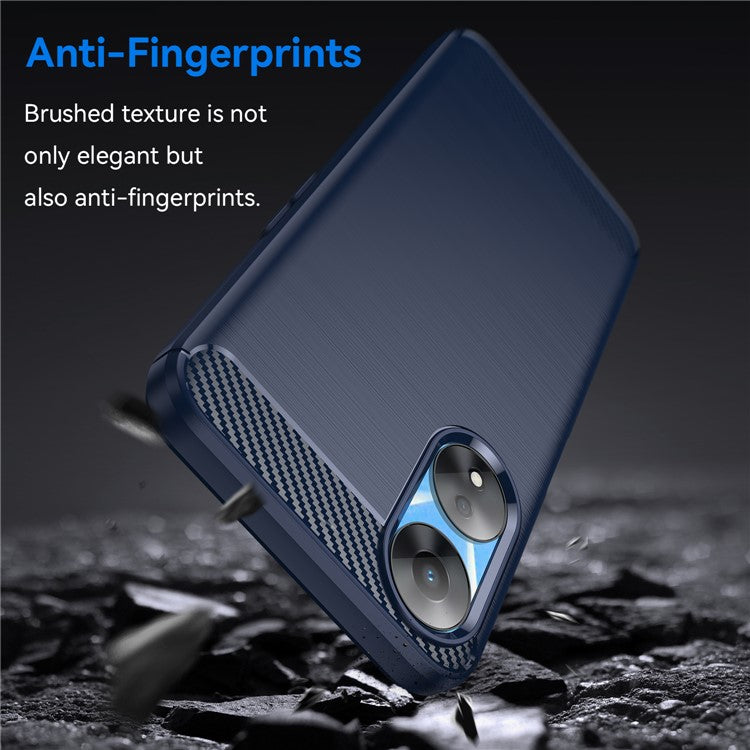 TPU Case for Oppo A78 5G / A58 5G / A58x 5G , Brushed Carbon Fiber Texture Cell Phone Cover - Blue