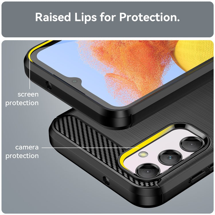Carbon Fiber Texture Phone Case for Samsung Galaxy M14 5G , Anti-drop Brushed TPU Cover - Black