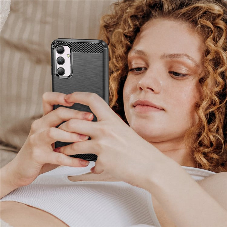 Carbon Fiber Texture Phone Case for Samsung Galaxy M14 5G , Anti-drop Brushed TPU Cover - Black