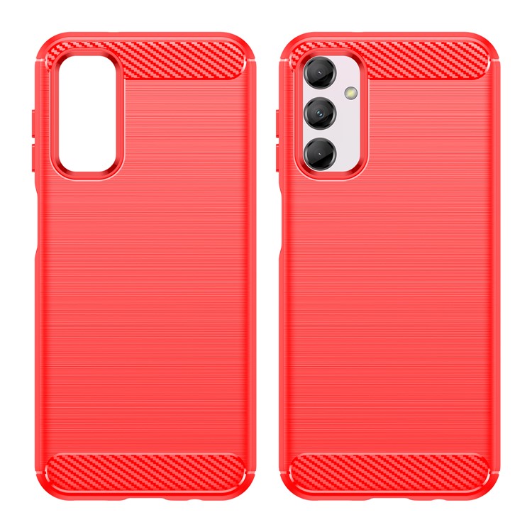 Carbon Fiber Texture Phone Case for Samsung Galaxy M14 5G , Anti-drop Brushed TPU Cover - Red