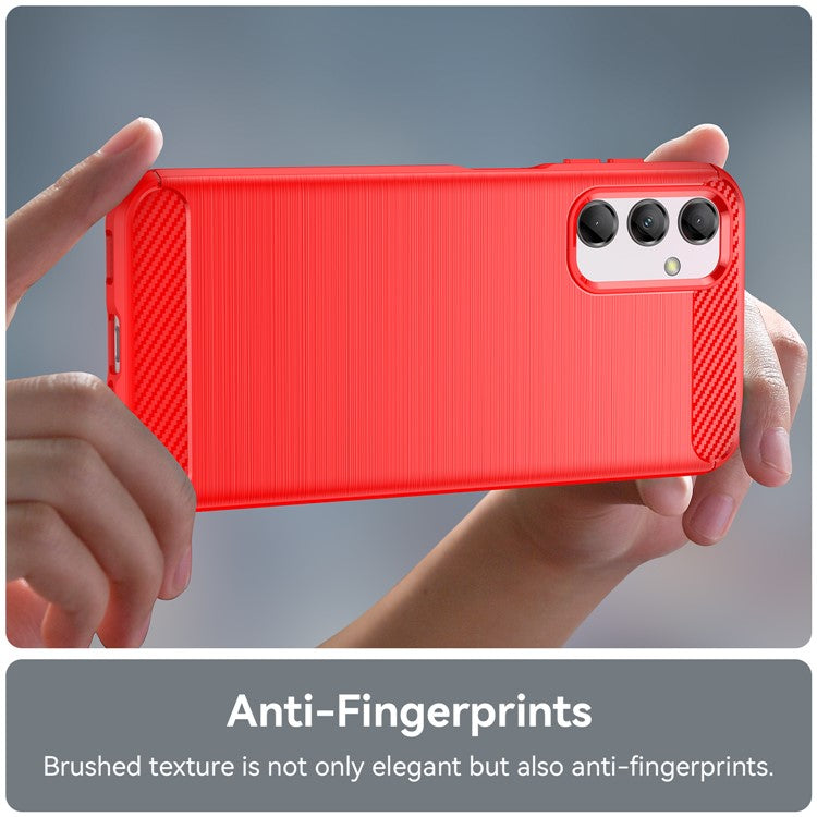 Carbon Fiber Texture Phone Case for Samsung Galaxy M14 5G , Anti-drop Brushed TPU Cover - Red