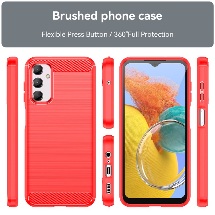 Carbon Fiber Texture Phone Case for Samsung Galaxy M14 5G , Anti-drop Brushed TPU Cover - Red