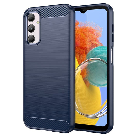 Carbon Fiber Texture Phone Case for Samsung Galaxy M14 5G , Anti-drop Brushed TPU Cover - Blue