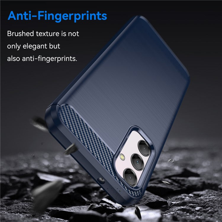 Carbon Fiber Texture Phone Case for Samsung Galaxy M14 5G , Anti-drop Brushed TPU Cover - Blue