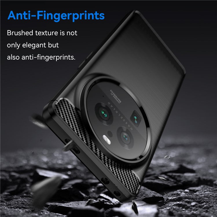 Mobile Phone Case for Oppo Find X6 Pro , Brushed Carbon Fiber Texture Phone TPU Back Cover - Black