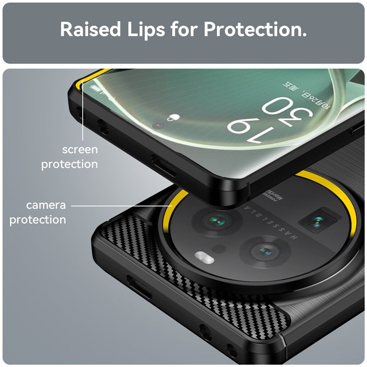 Mobile Phone Case for Oppo Find X6 Pro , Brushed Carbon Fiber Texture Phone TPU Back Cover - Black