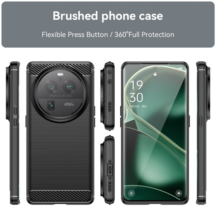 Mobile Phone Case for Oppo Find X6 Pro , Brushed Carbon Fiber Texture Phone TPU Back Cover - Black