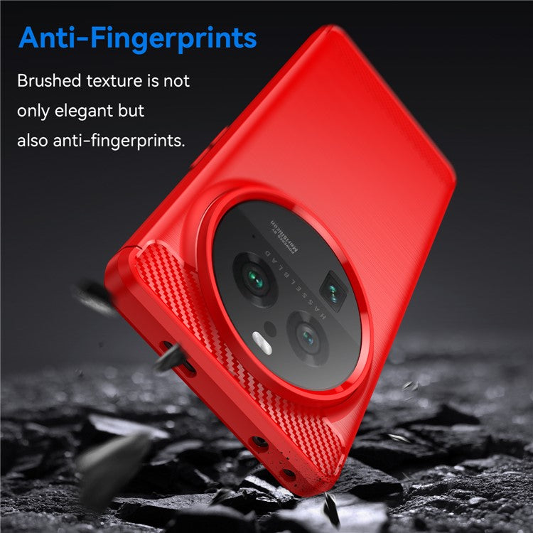 Mobile Phone Case for Oppo Find X6 Pro , Brushed Carbon Fiber Texture Phone TPU Back Cover - Red
